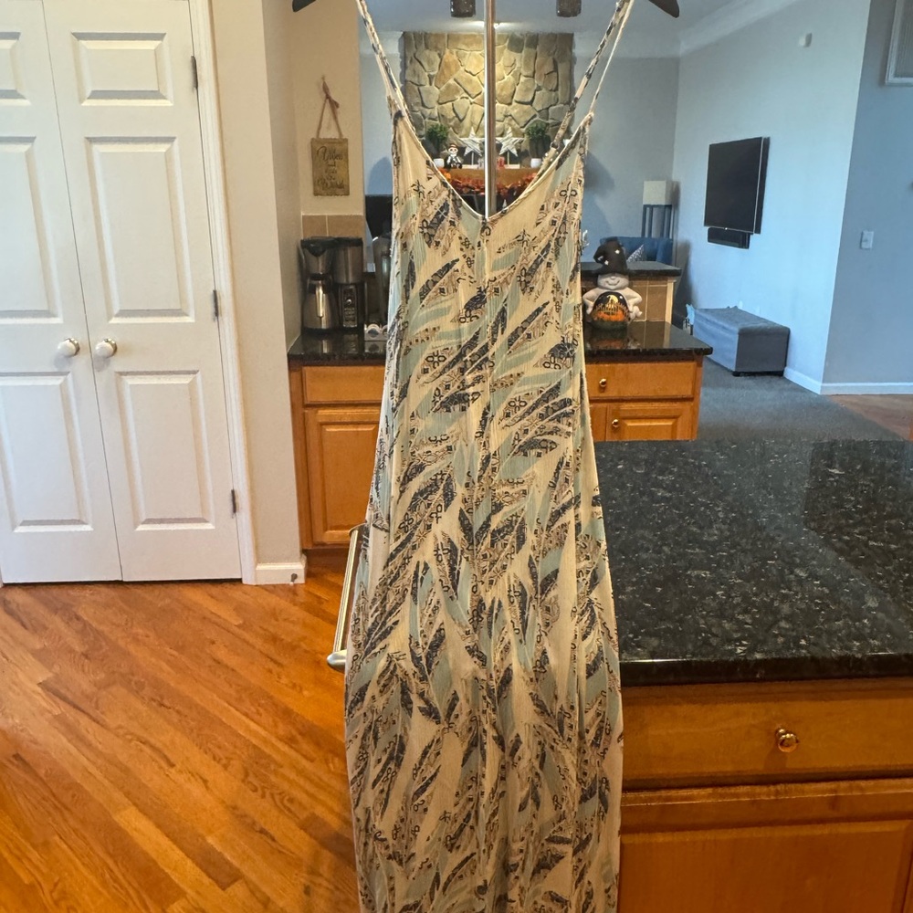 Lovestitch Blue and Cream Leaf Maxi Dress